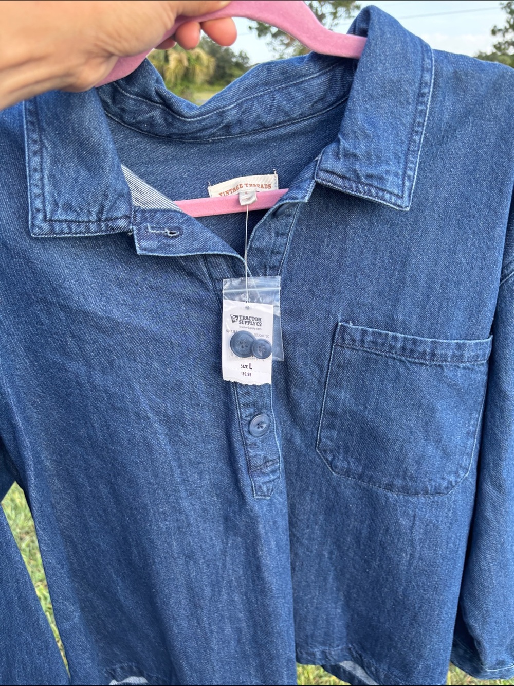 Long Sleeve Denim Pullover Shirt - Classic Blue - Picture 4 of 10